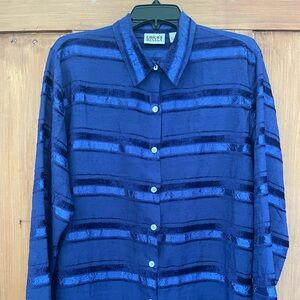 Chico's Royal Blue Striped Velvet Lace Ribbon Tunic Top M/L